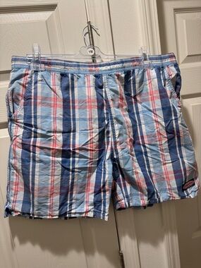 Vineyard Vines Plaid Swim Trunks in Blue, Red, White